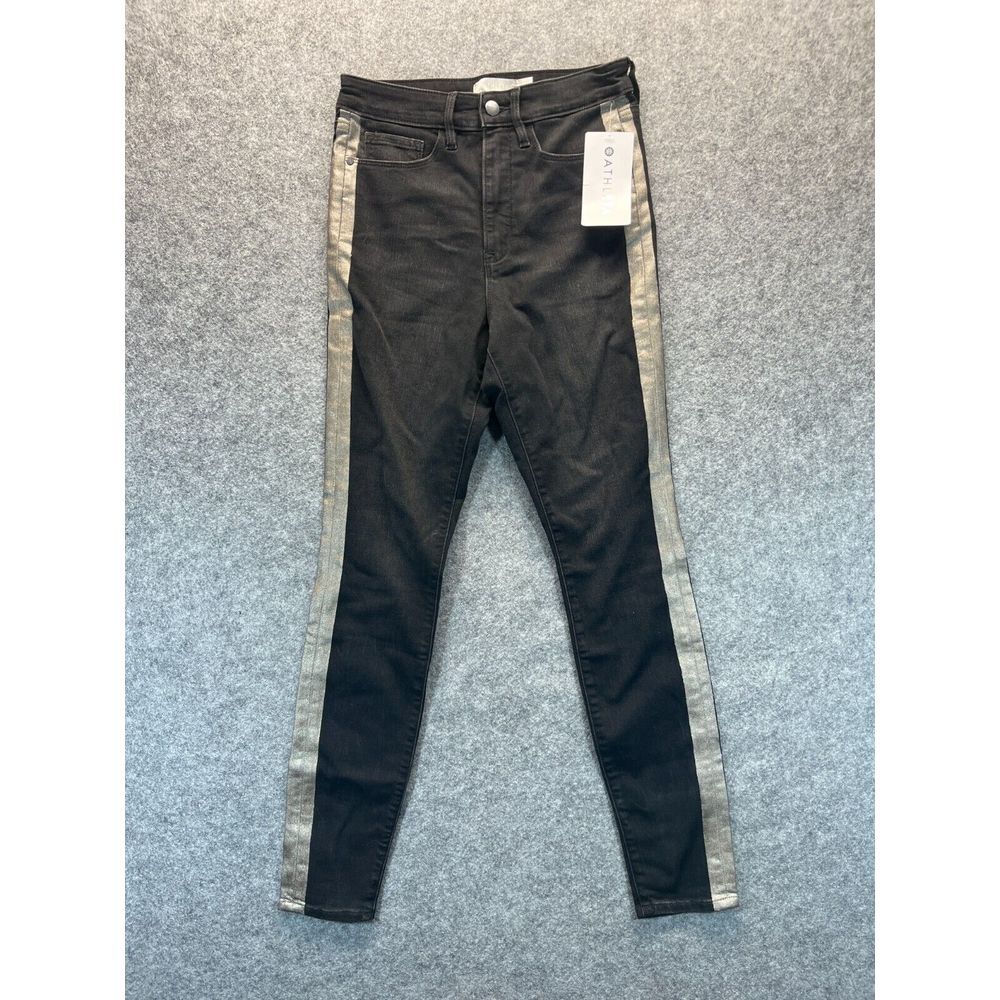 NEW Athleta Jeans Women's 6 Sculptek Metallic Stripe‎ Skinny Black Stretch Denim